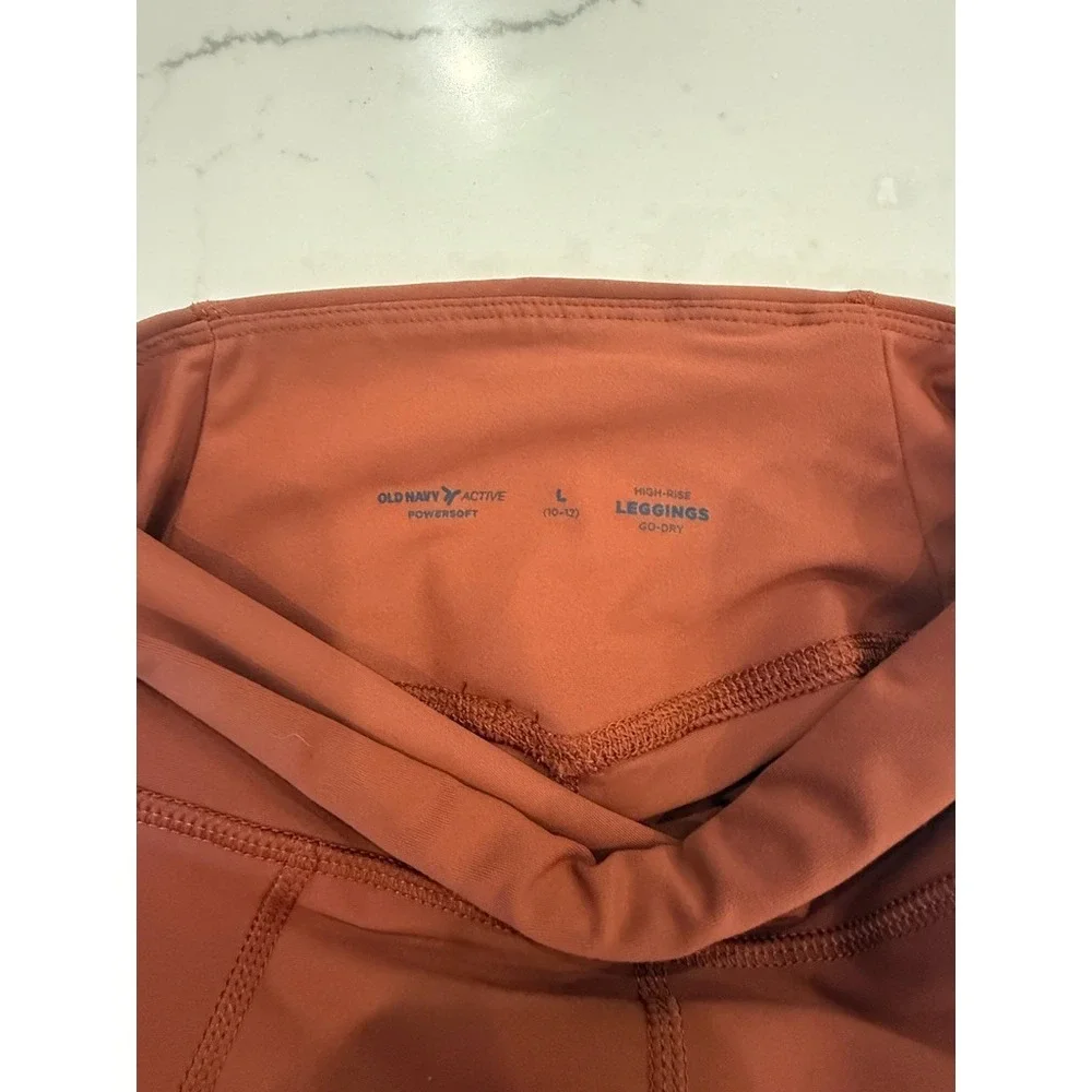 Old Navy Girls L Powersoft High Rise Go-Dry Leggings Pockets Active, Rust Color